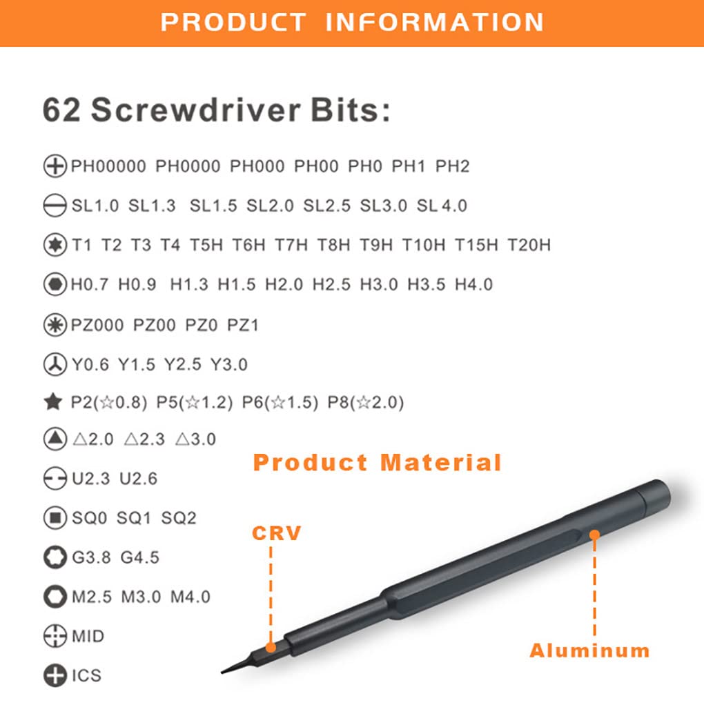 ELEPHANTBOAT 63Pcs Precision Star, Y-Type, Flat-Blade, Triangle Magnetic Screwdriver Tool Set Kit with Box for Phone, Computer, Laptop, PC, Table etc ELEPHANTBOAT 63Pcs Precision Star, Y-Type, Flat-Blade, Triangle Magnetic Screwdriver Tool Set Kit with Box for Phone, Computer, Laptop, PC, Table etc